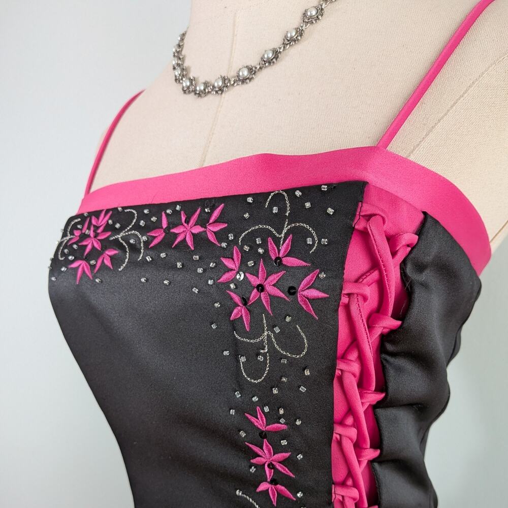 Vintage Morgan Co Prom Dress Maxi Gown 4 Pink Black Y2K Floral Corset Princess - Picture 8 of 14